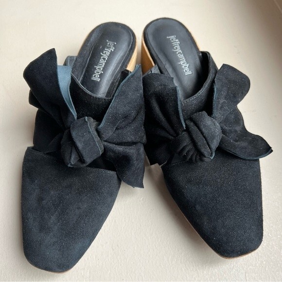 Jeffrey Campbell Black Suede Mule Slip On Shoes w/ Bow & Block Heel Women’s 8 - Picture 8 of 16